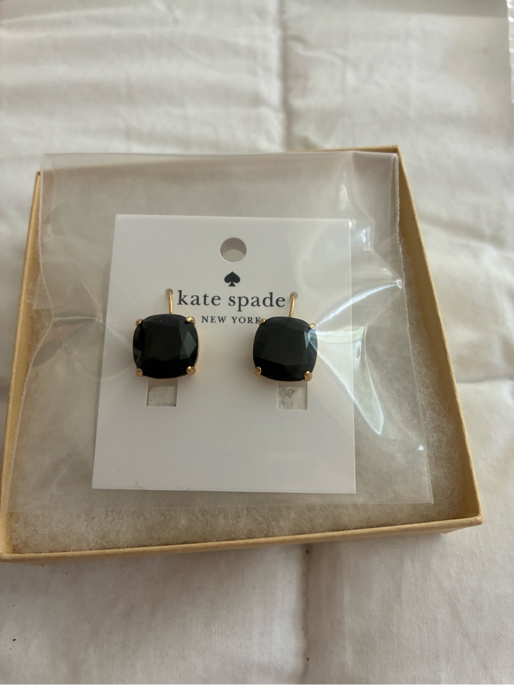 kate spade Black and Gold Cushion Stud Earrings
